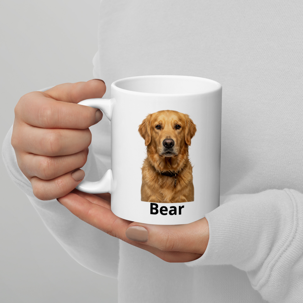 Custom ceramic pet mug with pet photo design - side view