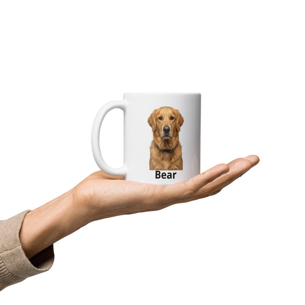 Custom photo mug for dog dads with pet portrait - angle view