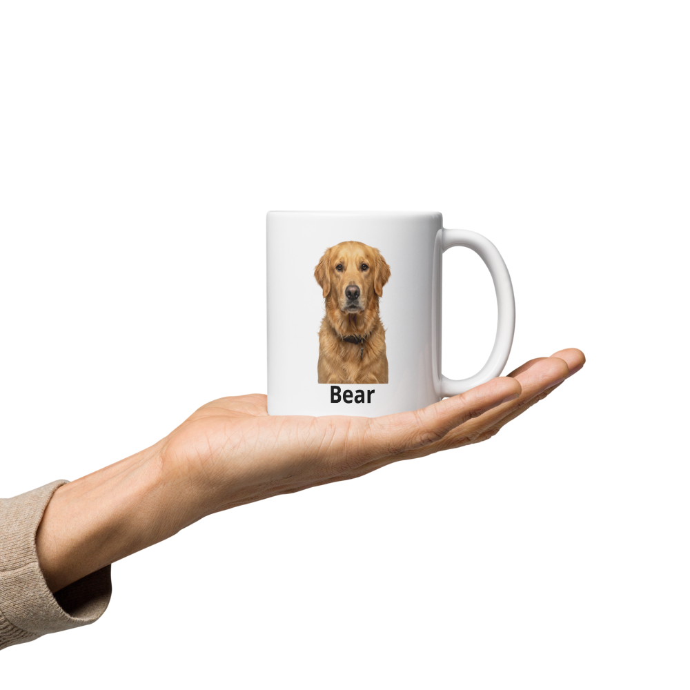 Custom ceramic mug with pet photo - three-quarter view