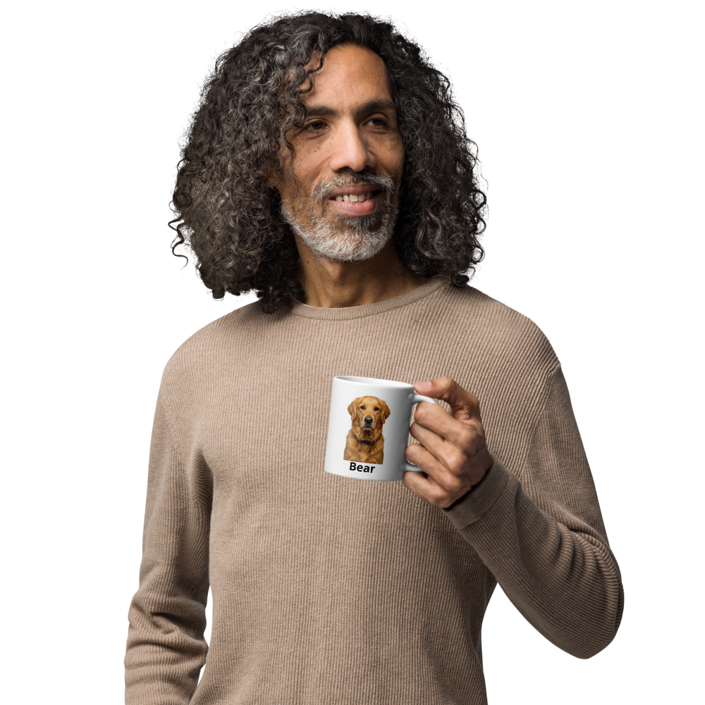 Custom pet keepsake mug with personalized illustration and name